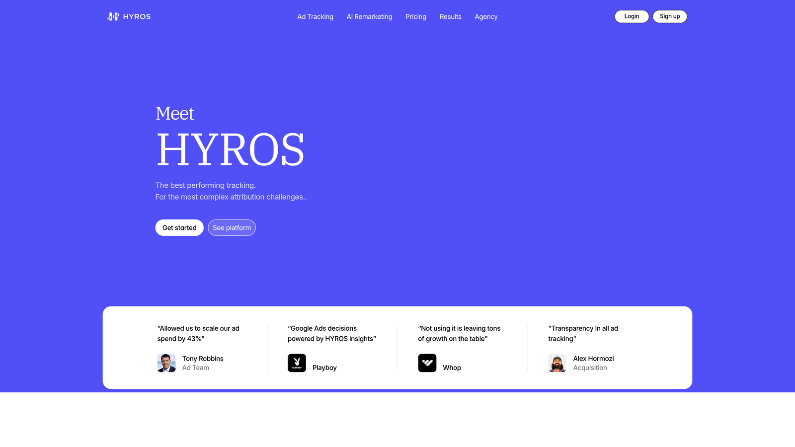 Screenshot of Hyros website