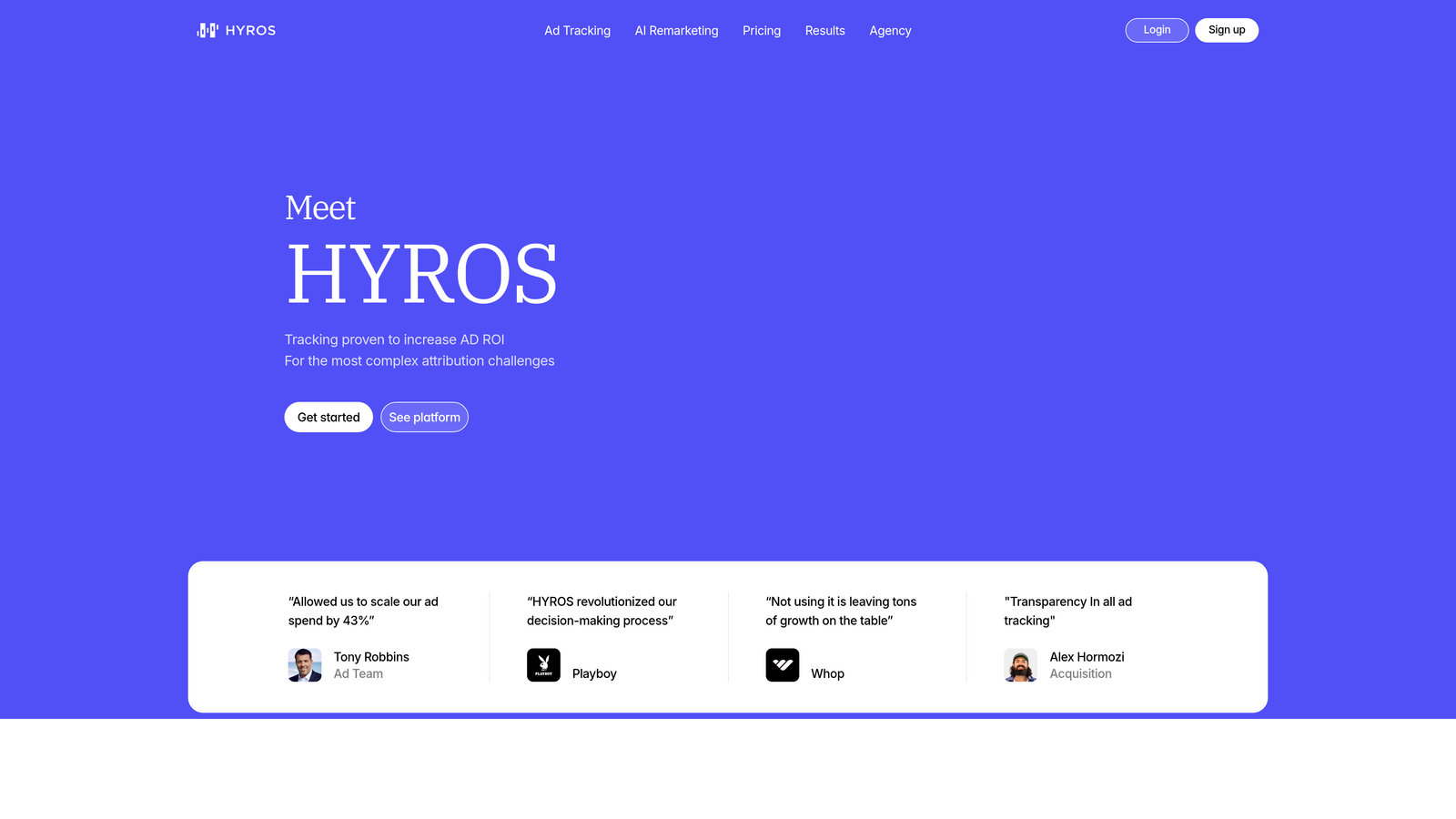 Screenshot of Hyros website