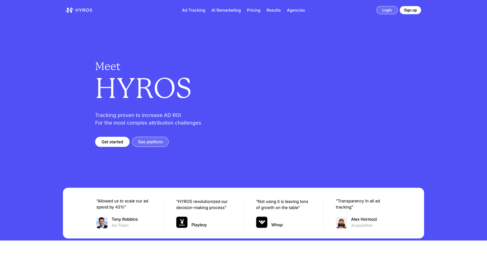 Screenshot of Hyros website