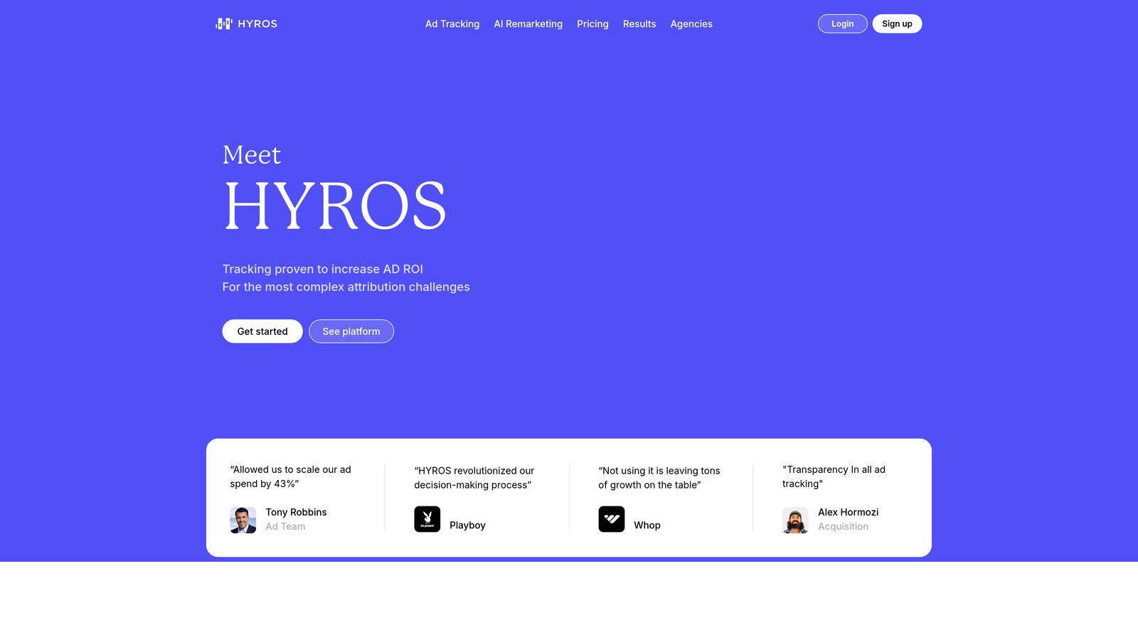 Screenshot of Hyros website