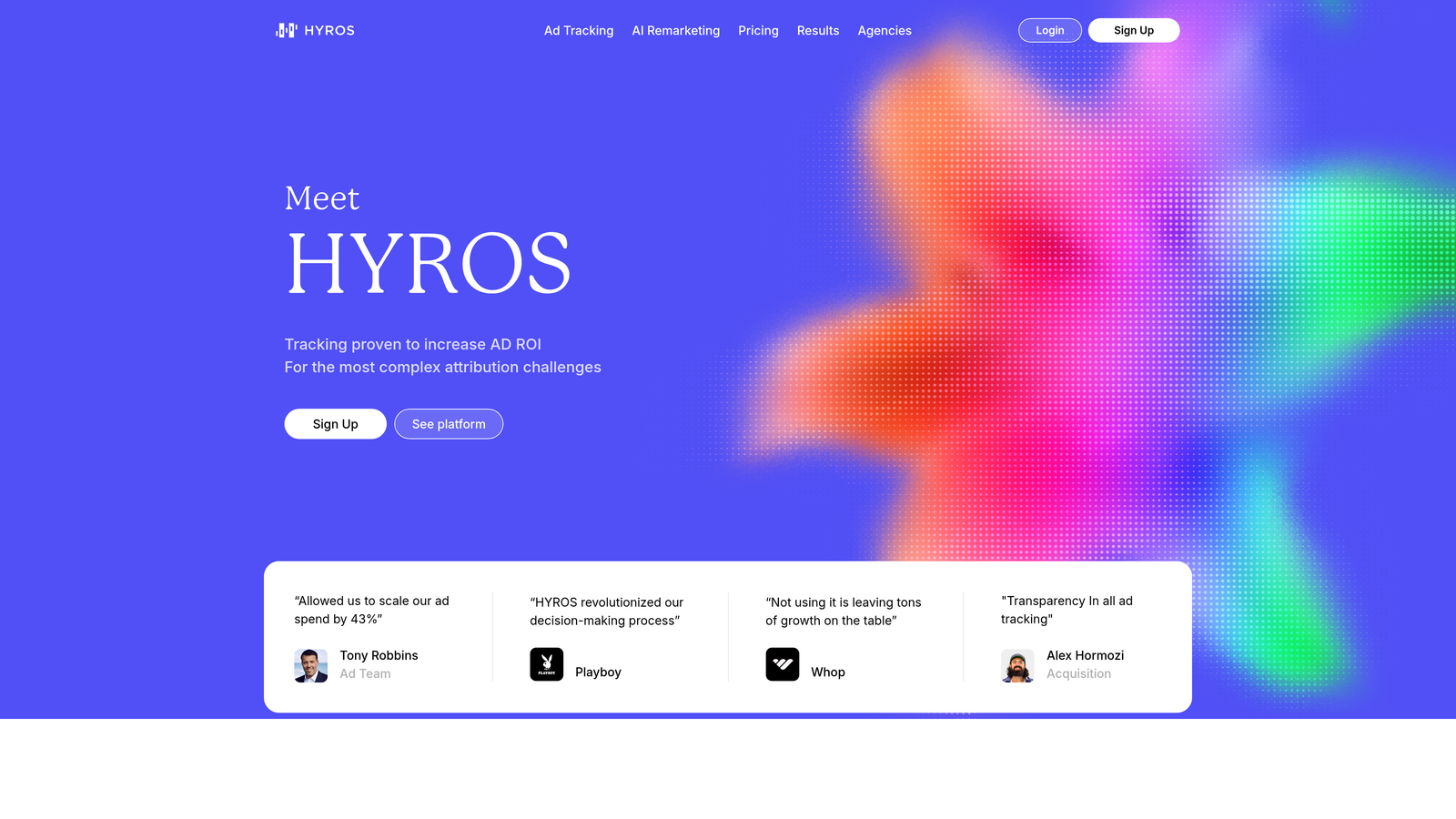 Screenshot of Hyros website