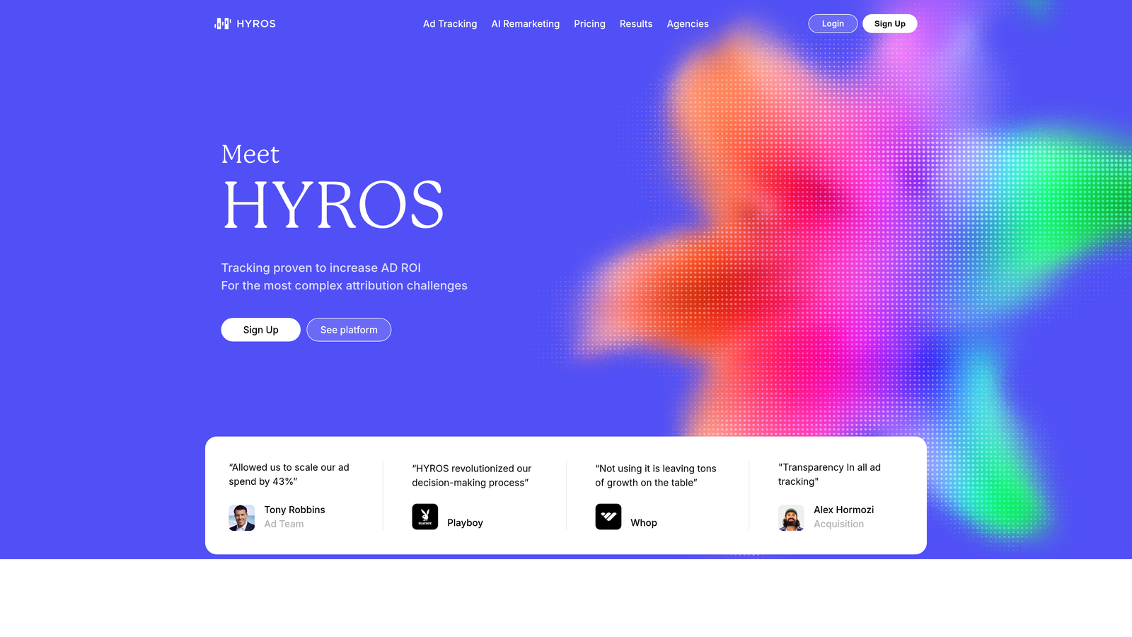 Screenshot of Hyros website