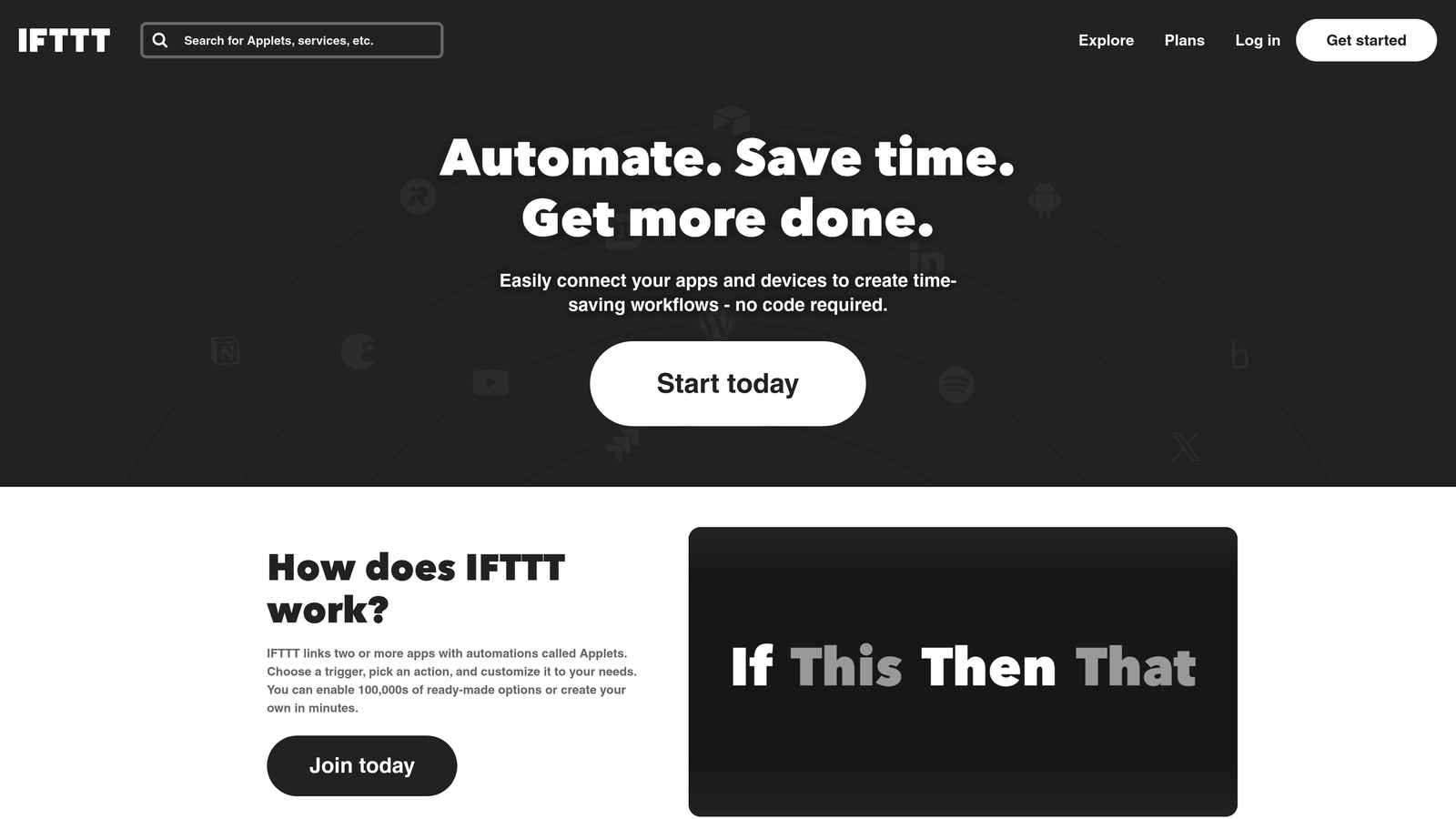 Screenshot of IFTTT website