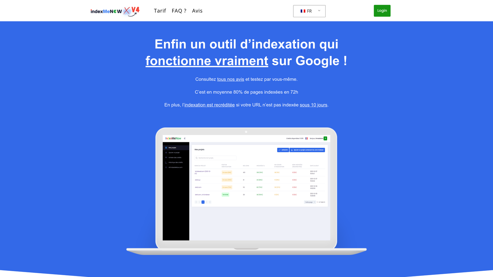 Screenshot of IndexMeNow website