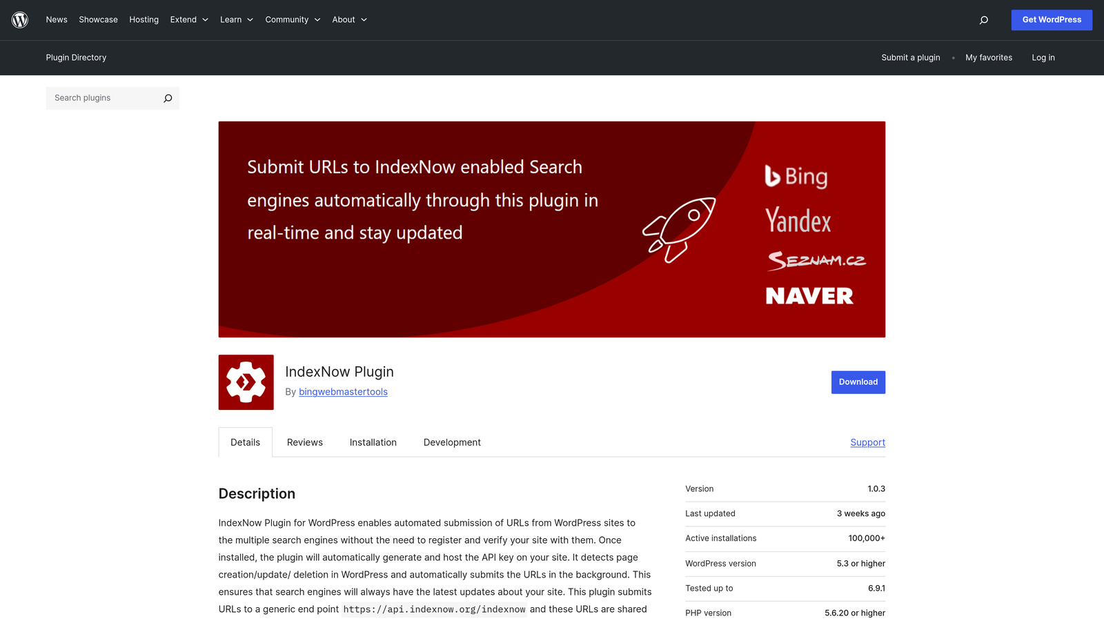 Screenshot of IndexNow Plugin for WordPress website