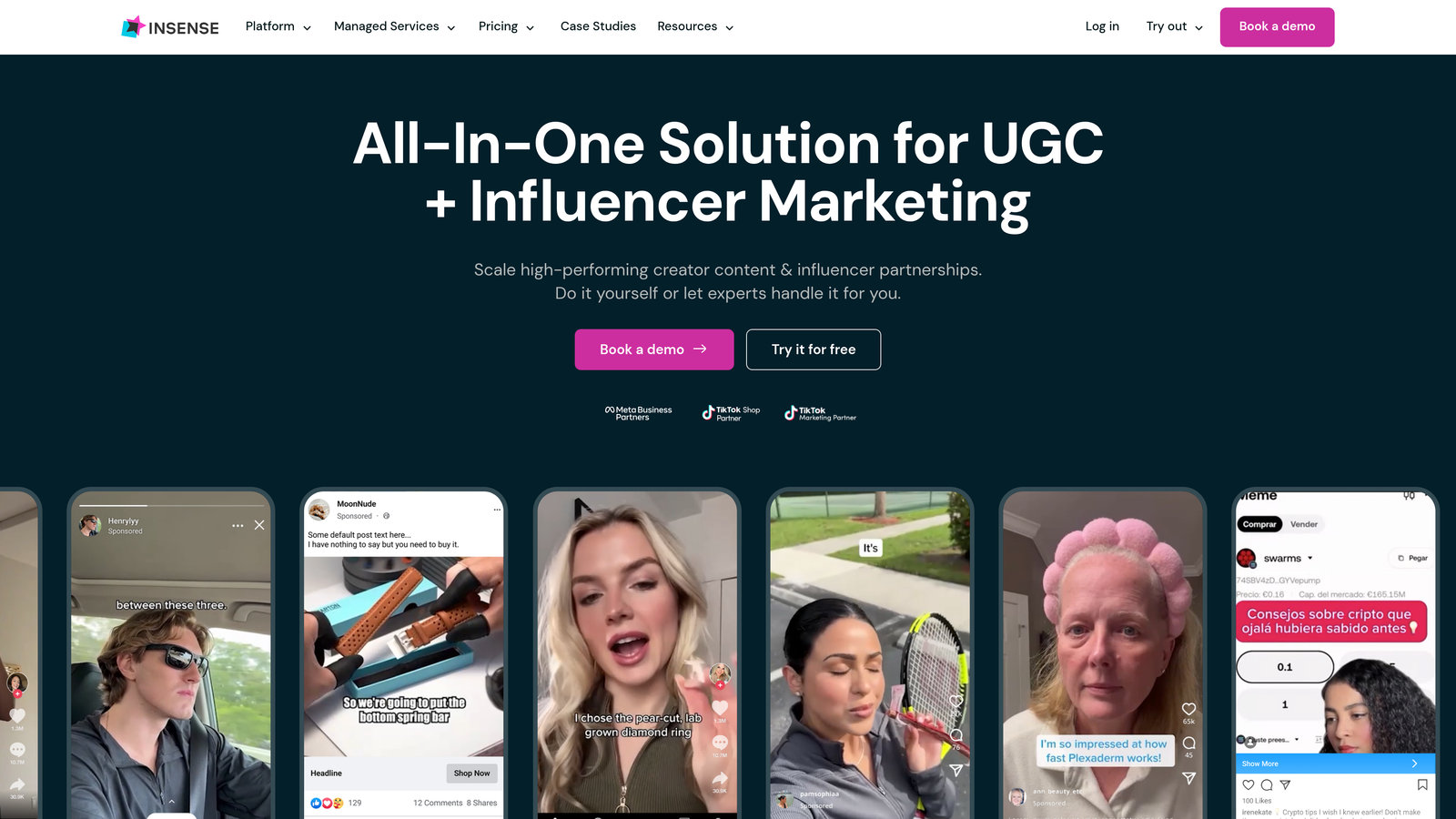 Screenshot of Insense website