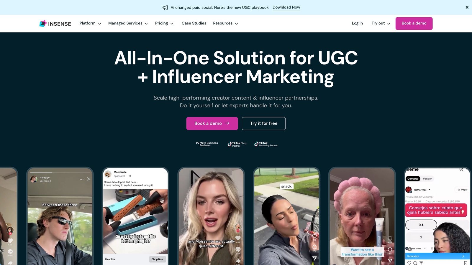 Screenshot of Insense website