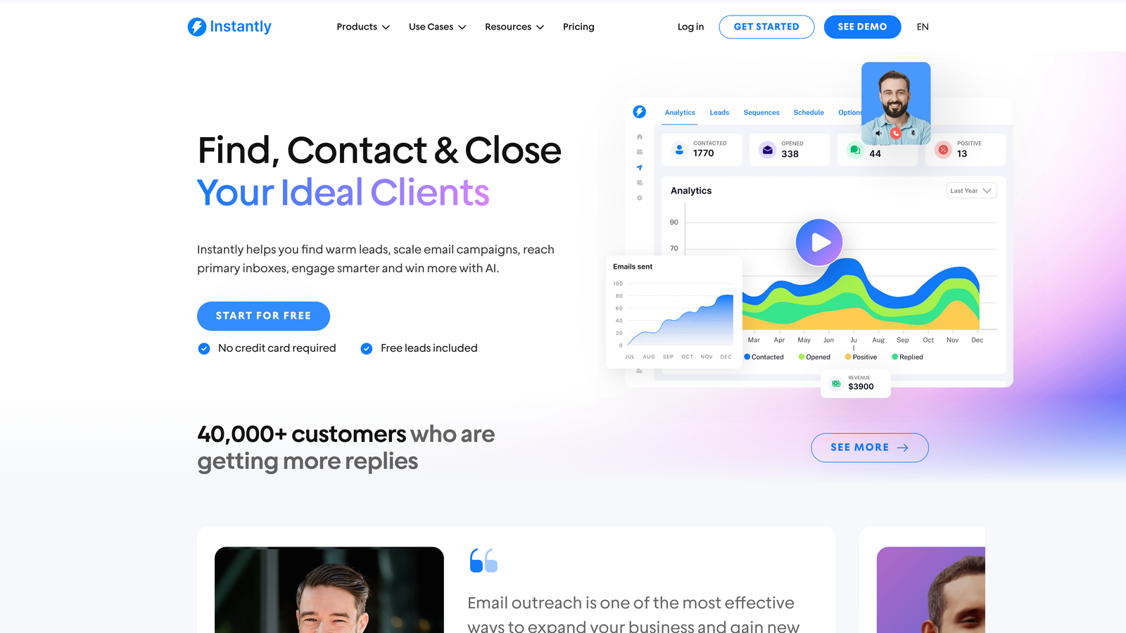 Screenshot of Instantly.ai website
