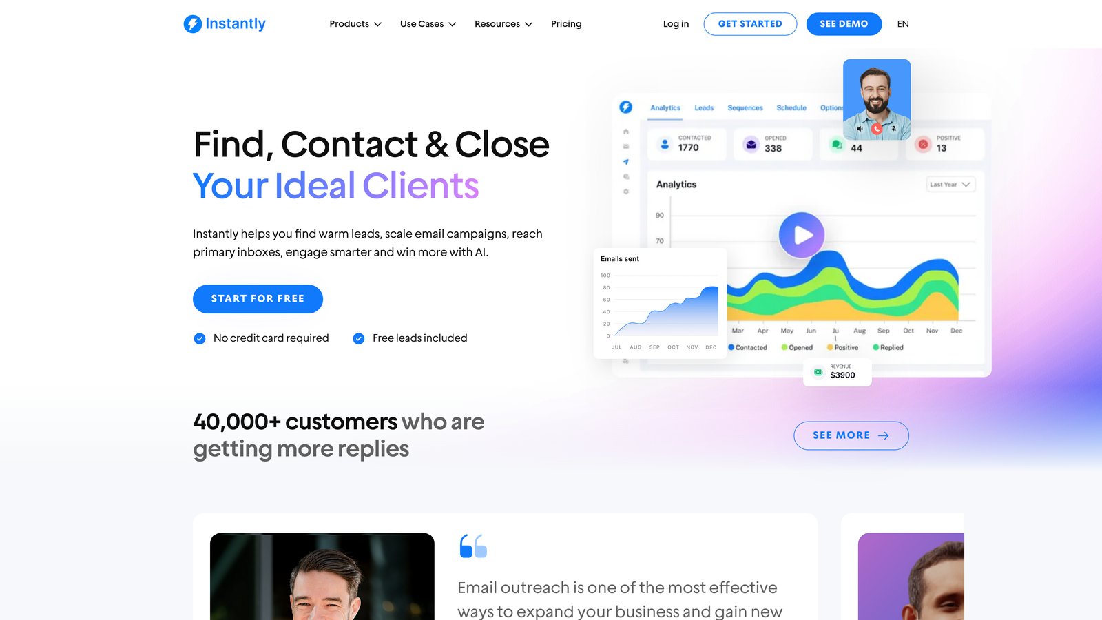 Screenshot of Instantly.ai website