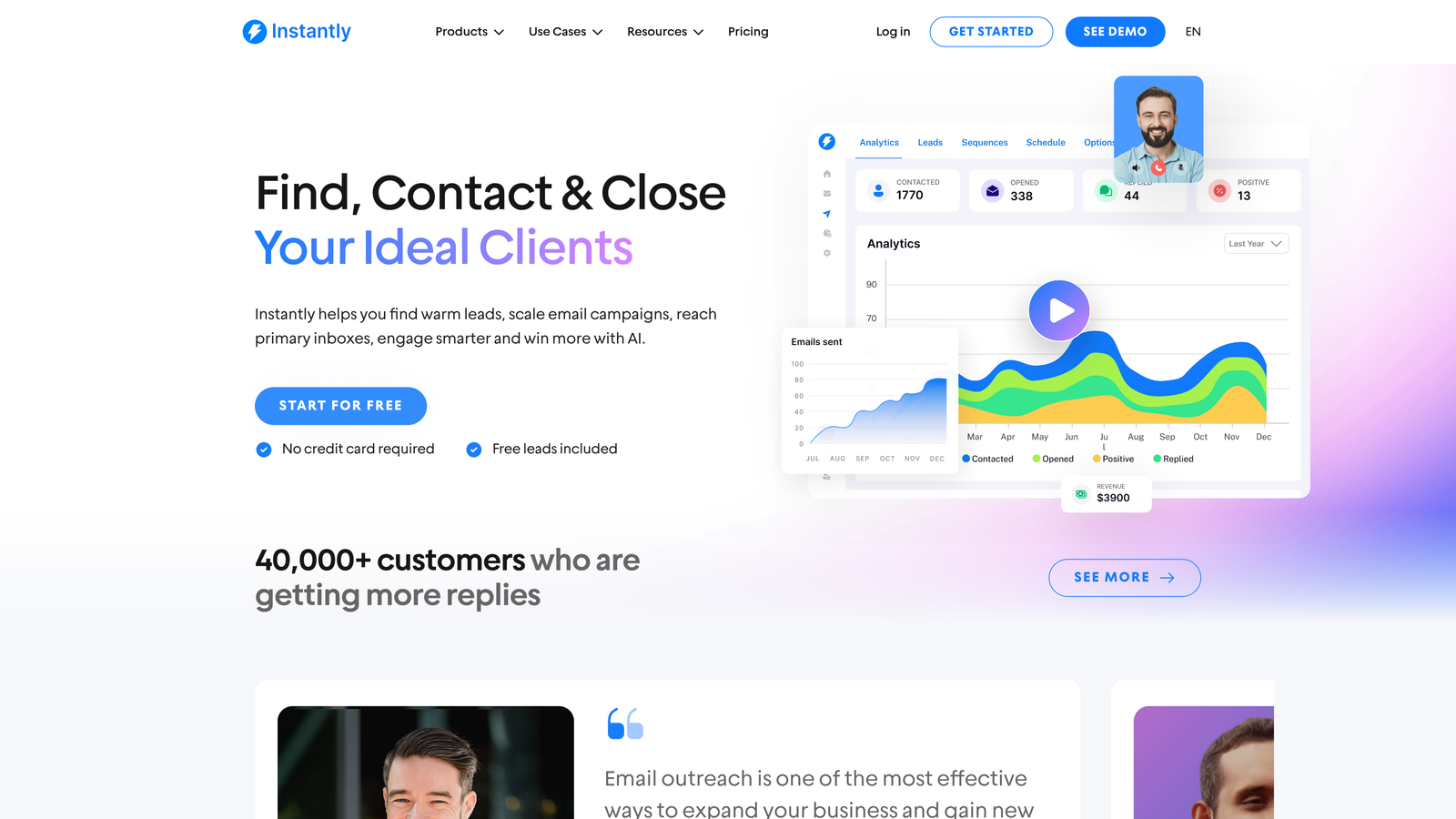 Screenshot of Instantly.ai website