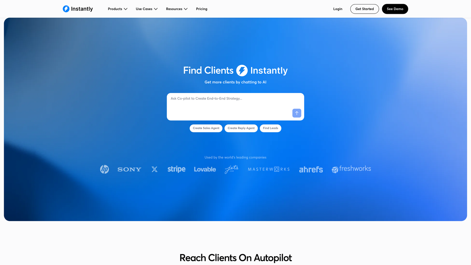 Screenshot of Instantly.ai website