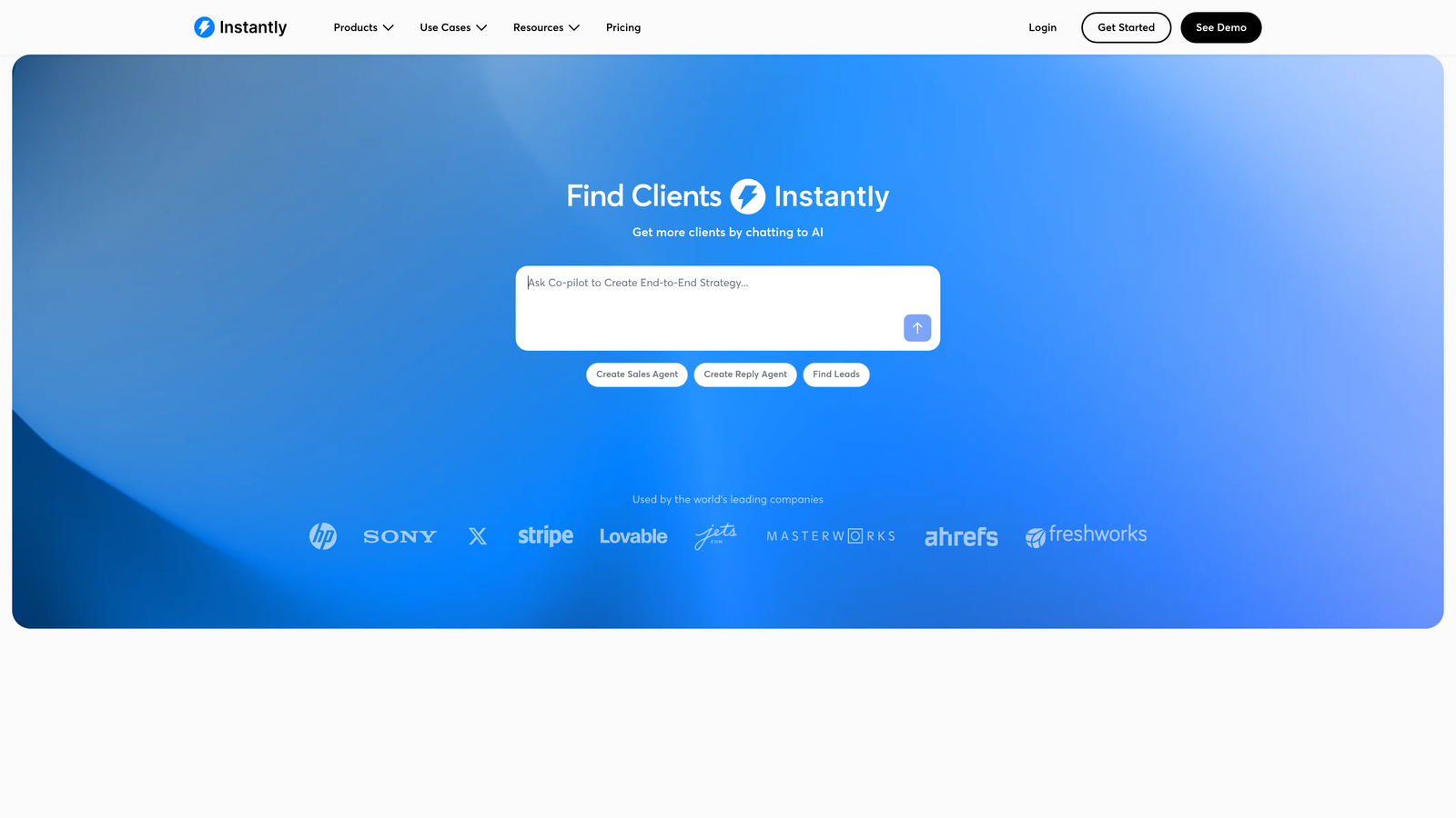 Screenshot of Instantly website