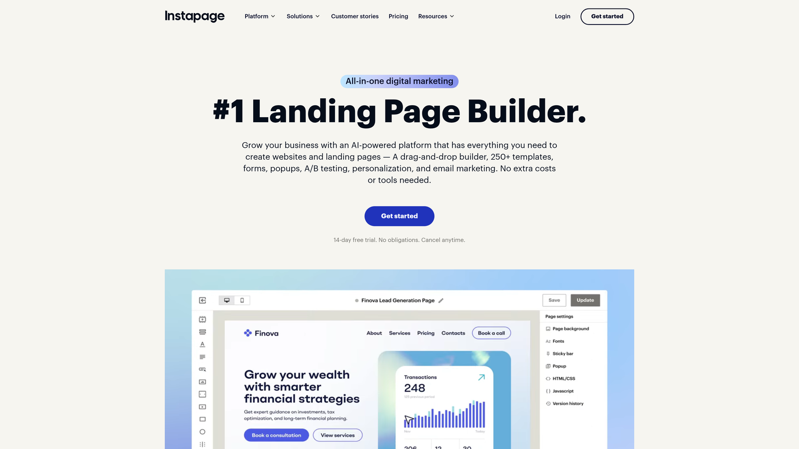 Screenshot of Instapage website