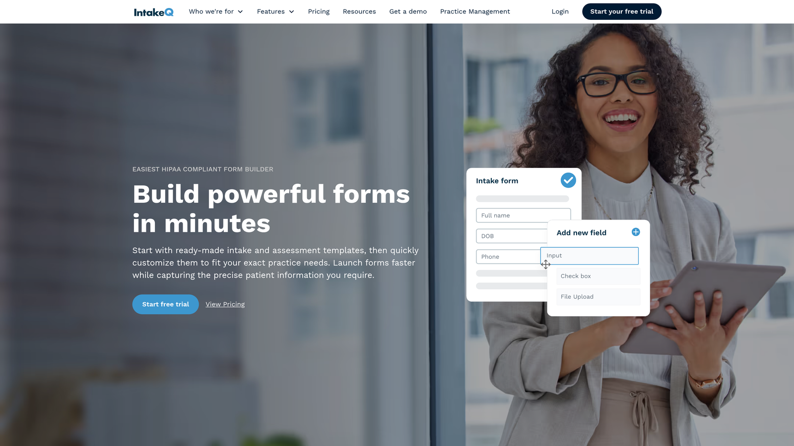 Screenshot of IntakeQ website