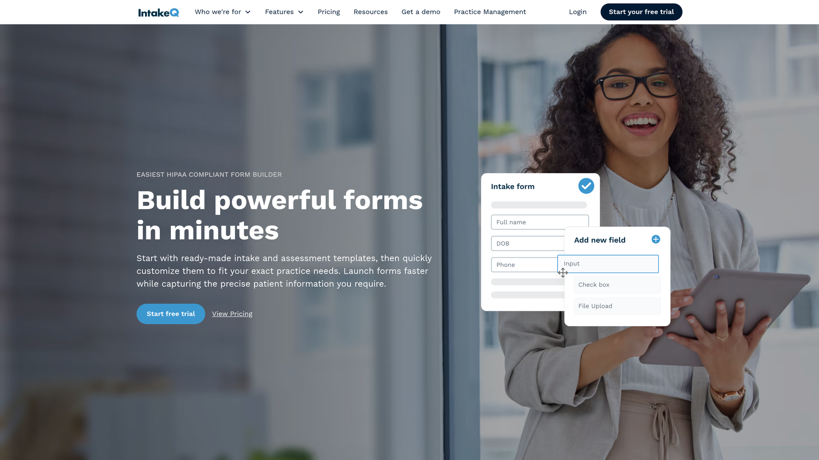 Screenshot of IntakeQ website