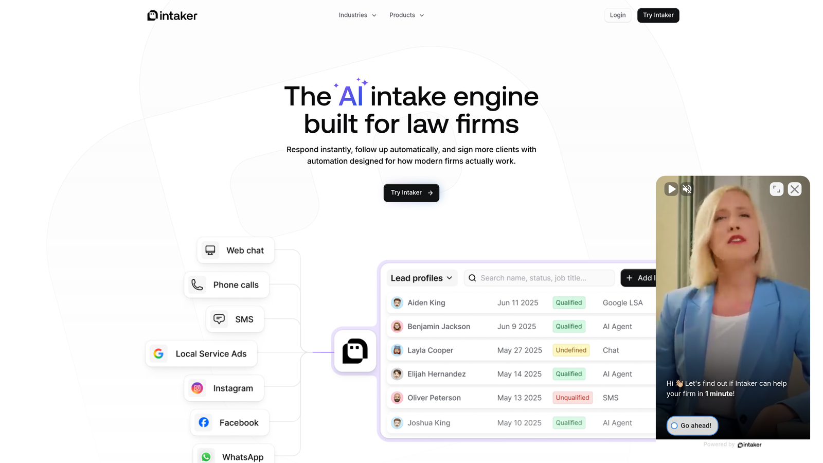 Screenshot of Intaker website