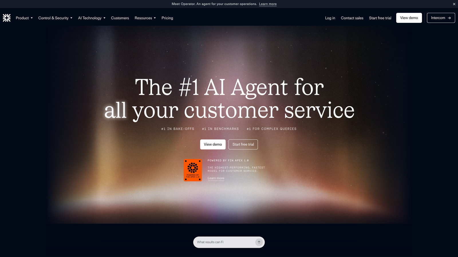 Screenshot of Intercom (Fin AI) website