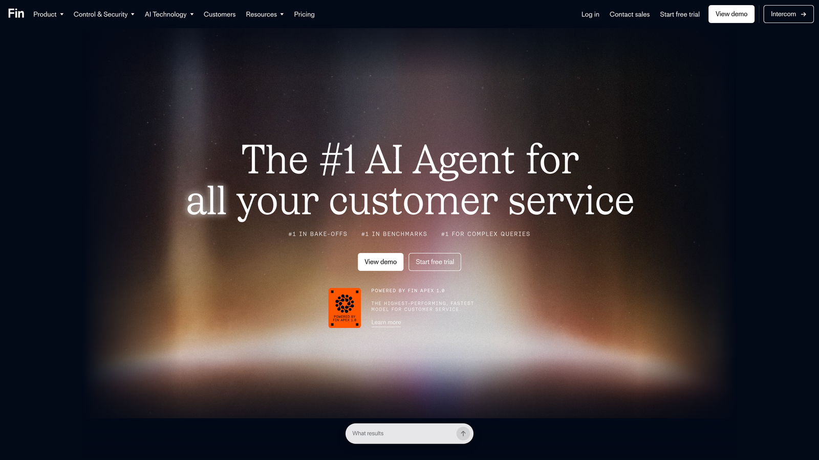 Screenshot of Intercom (Fin AI) website