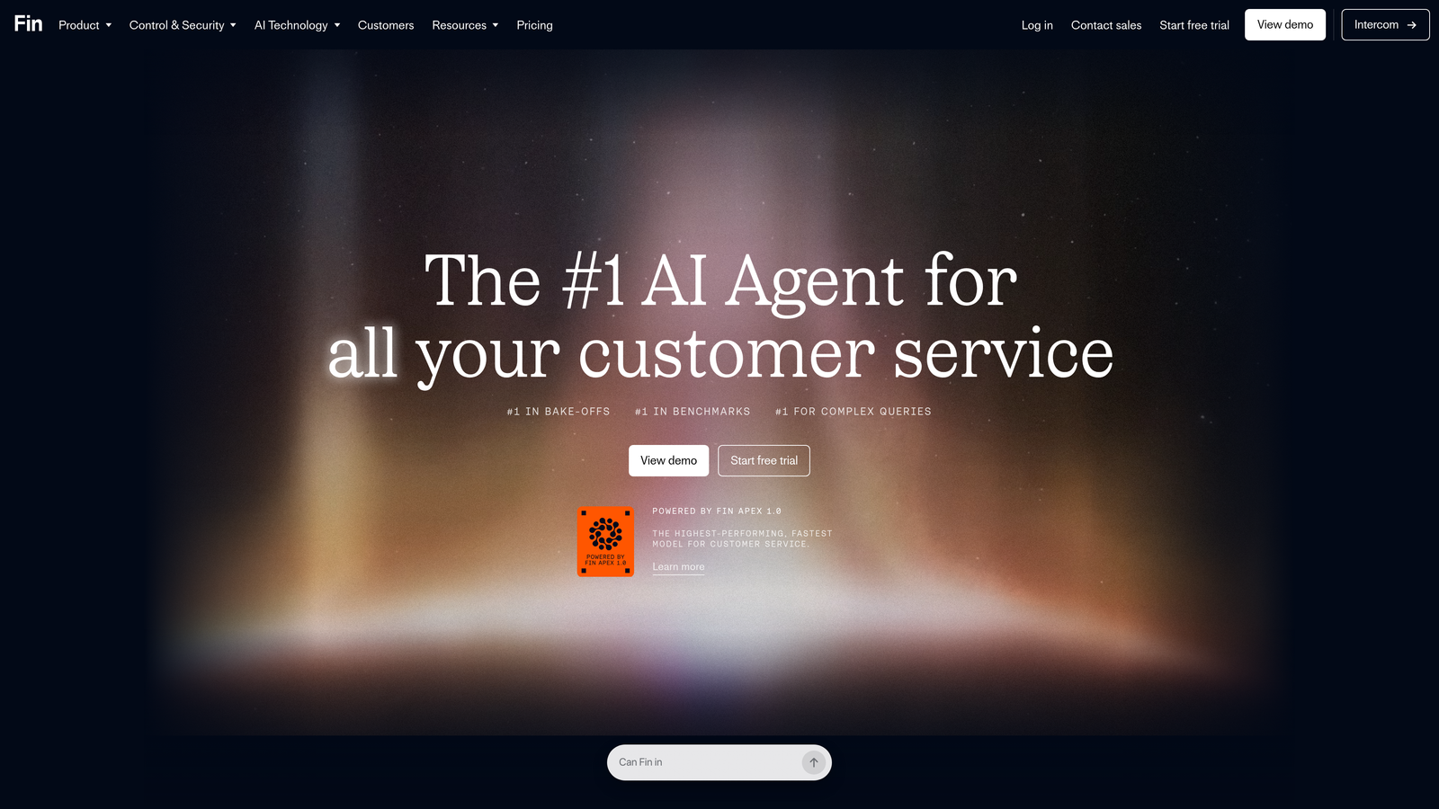 Screenshot of Intercom (Fin AI) website
