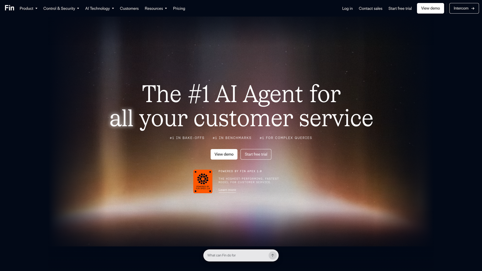 Screenshot of Intercom (Fin AI) website