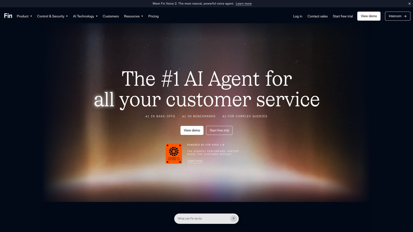 Screenshot of Intercom (Fin AI) website