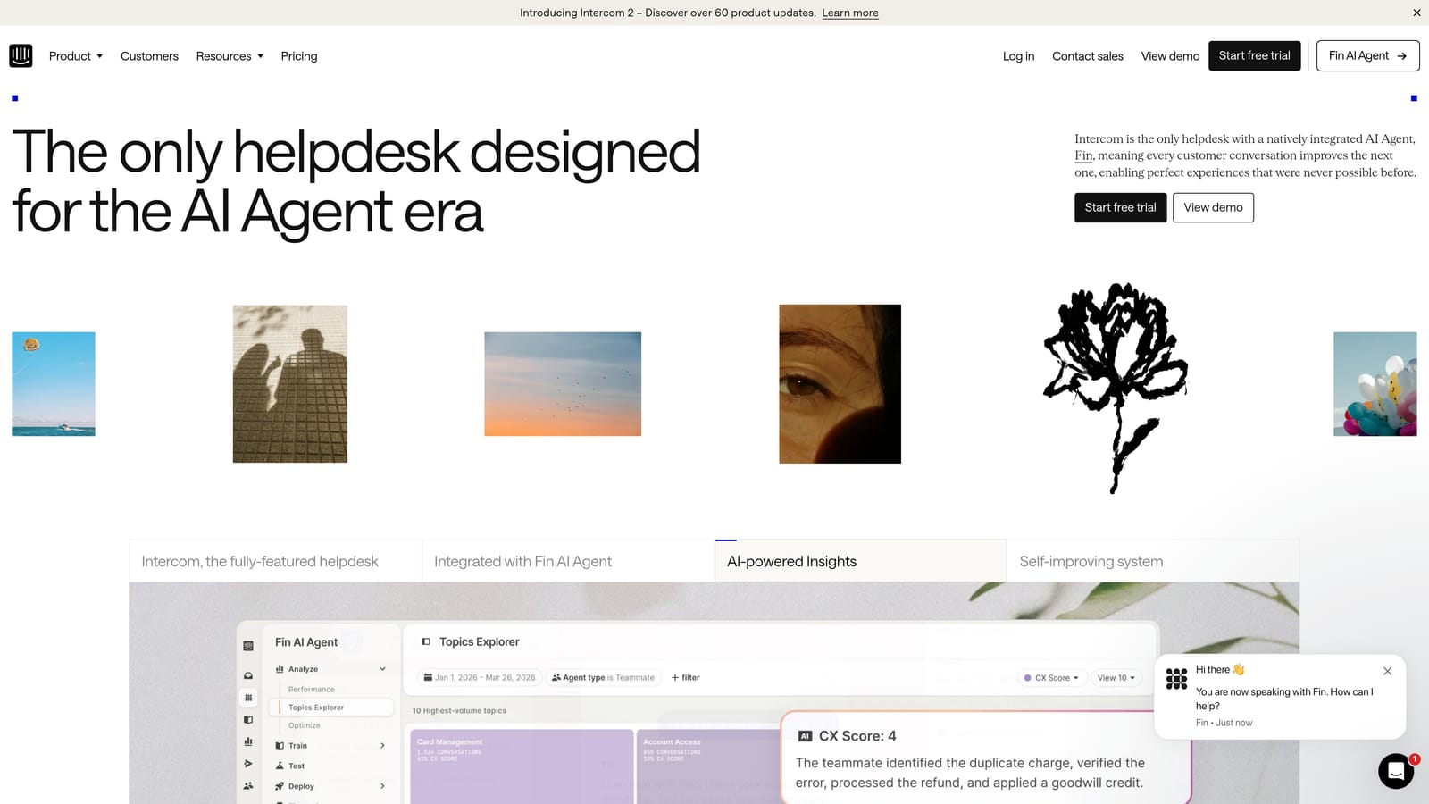 Screenshot of Intercom (Fin AI) website