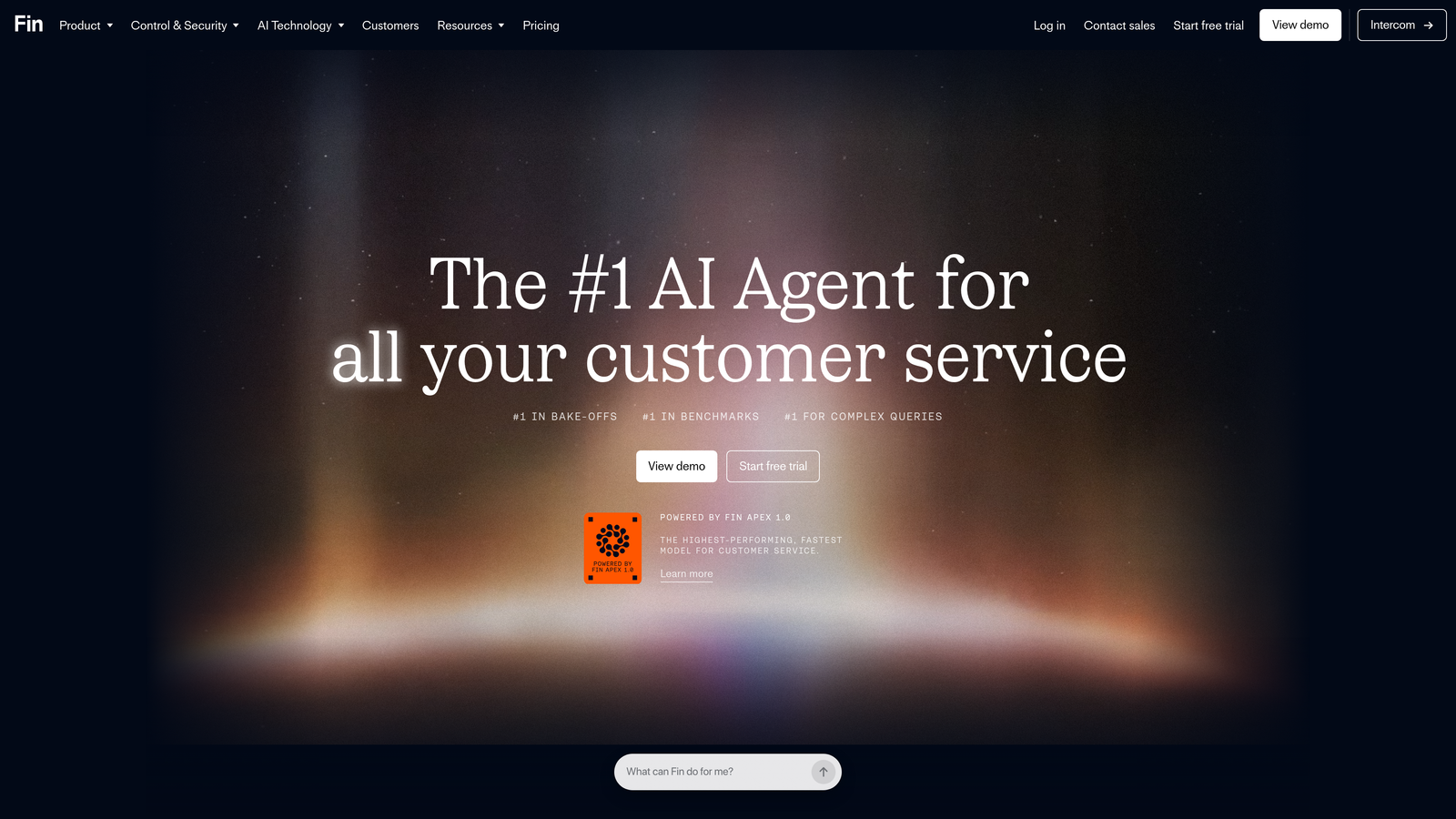Screenshot of Intercom (Fin AI Agent) website