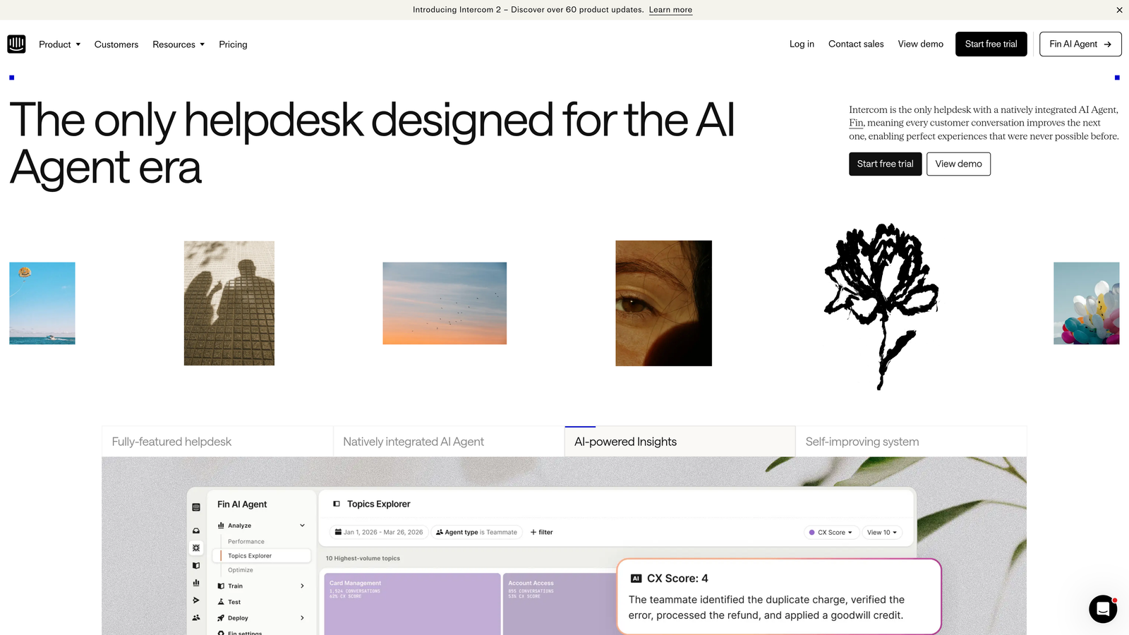Screenshot of Intercom Fin AI + Inbox website
