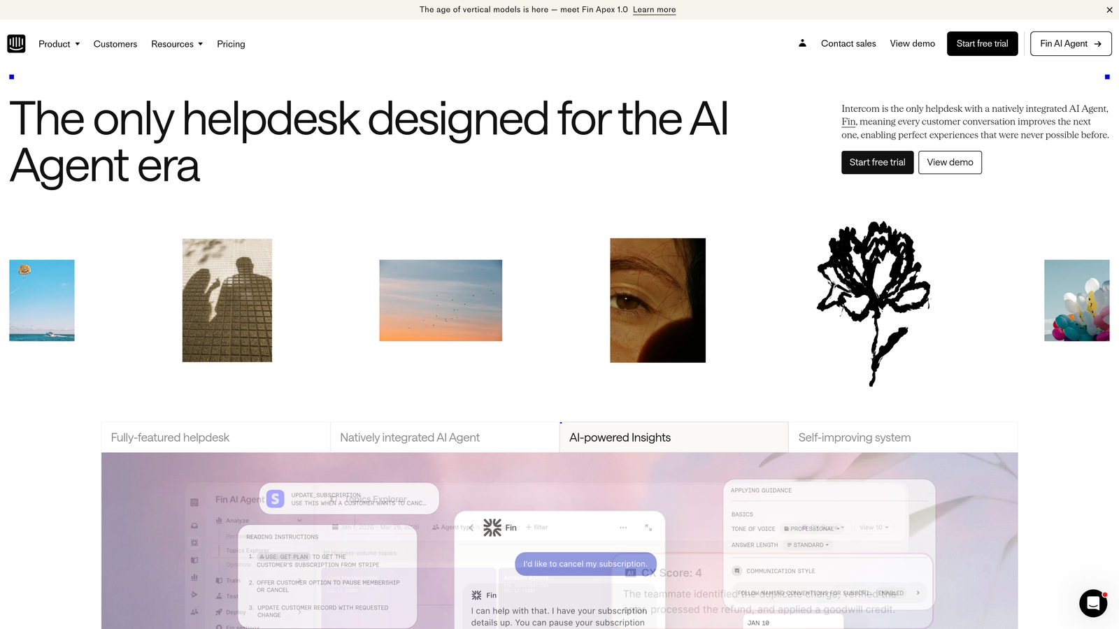 Screenshot of Intercom Fin AI website