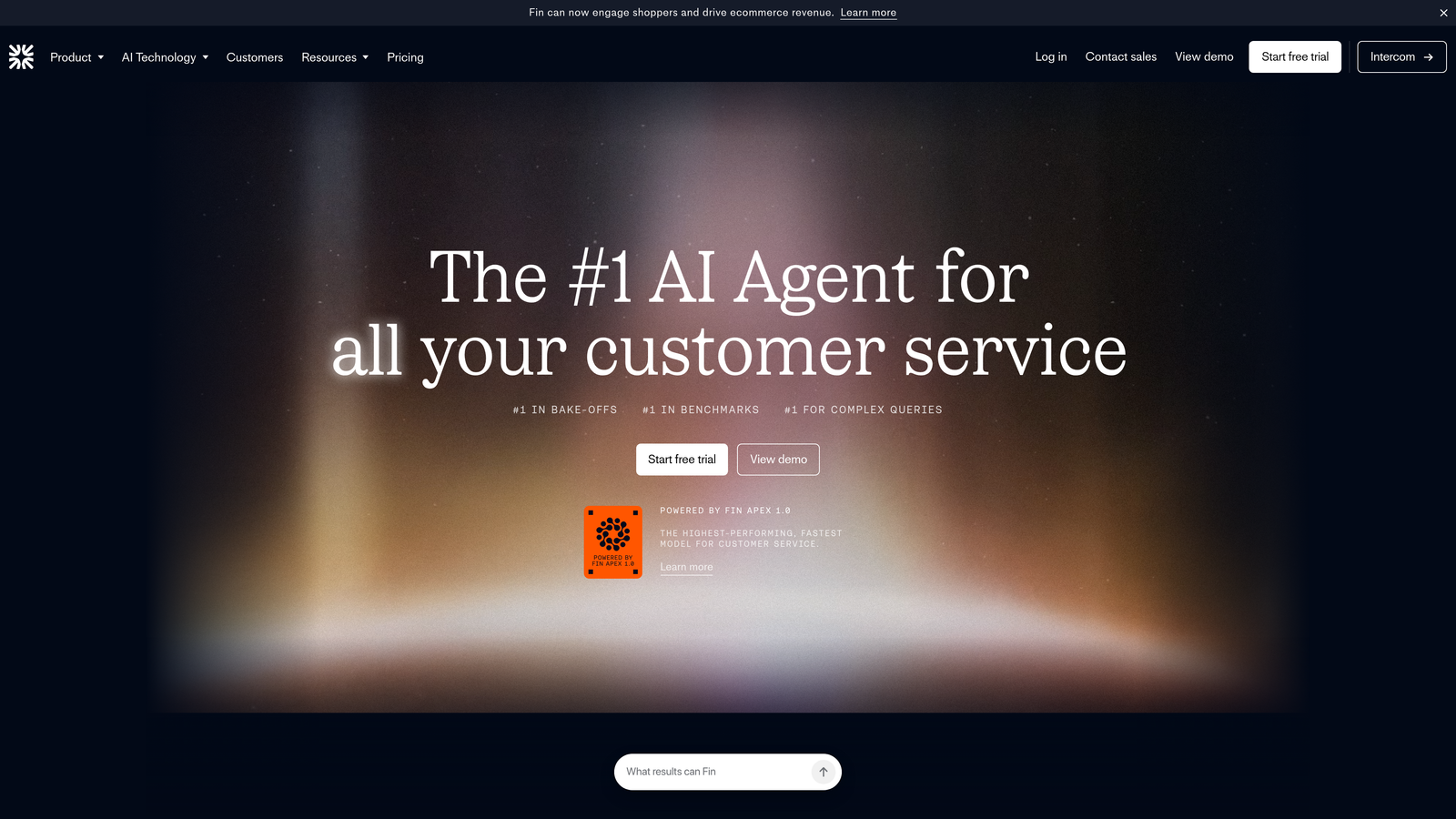 Screenshot of Intercom Fin AI website