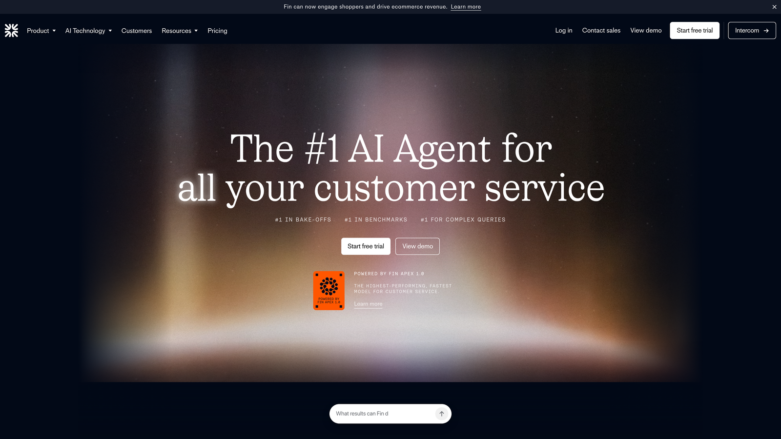 Screenshot of Intercom Fin AI website