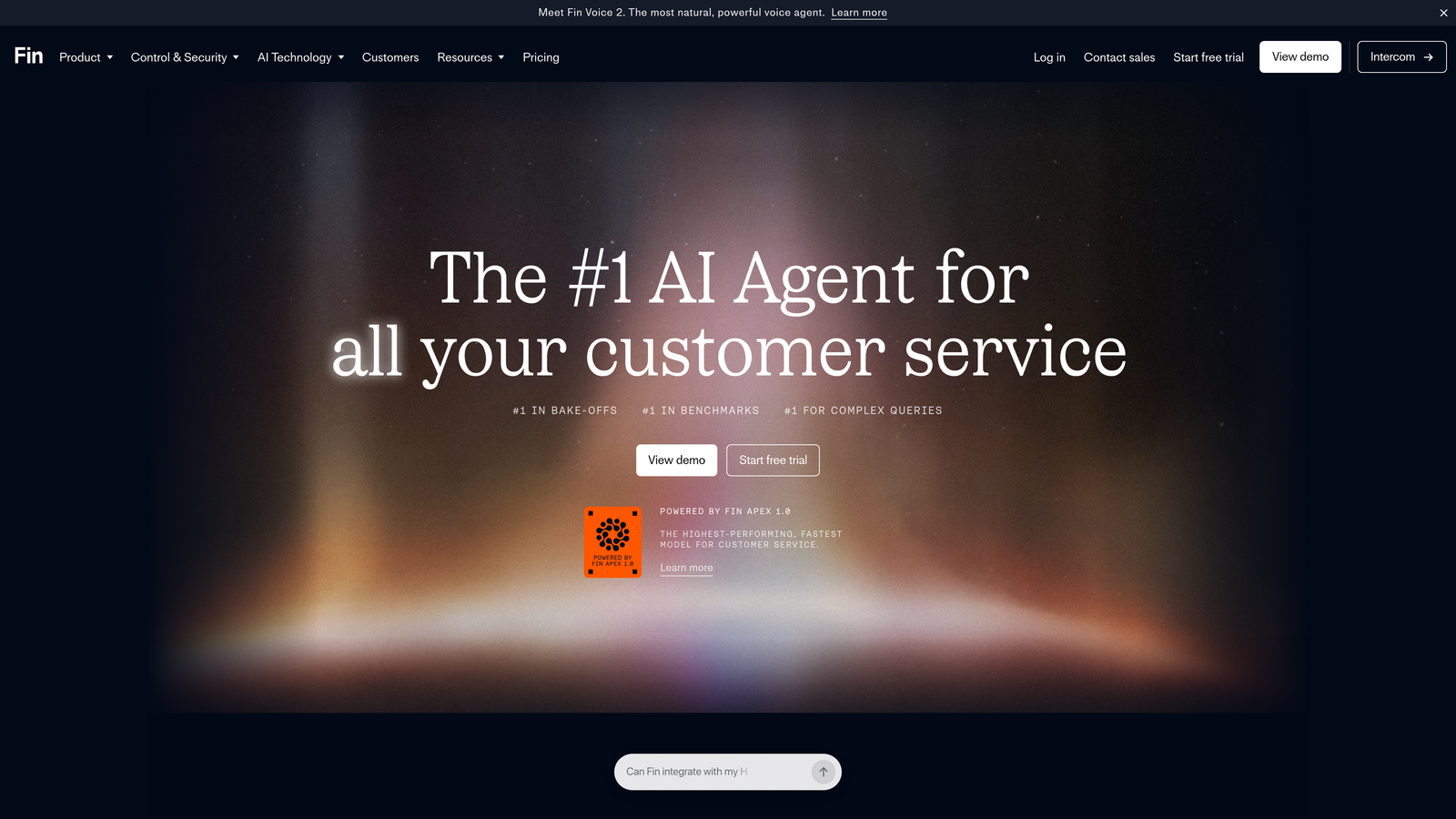 Screenshot of Intercom Fin AI website