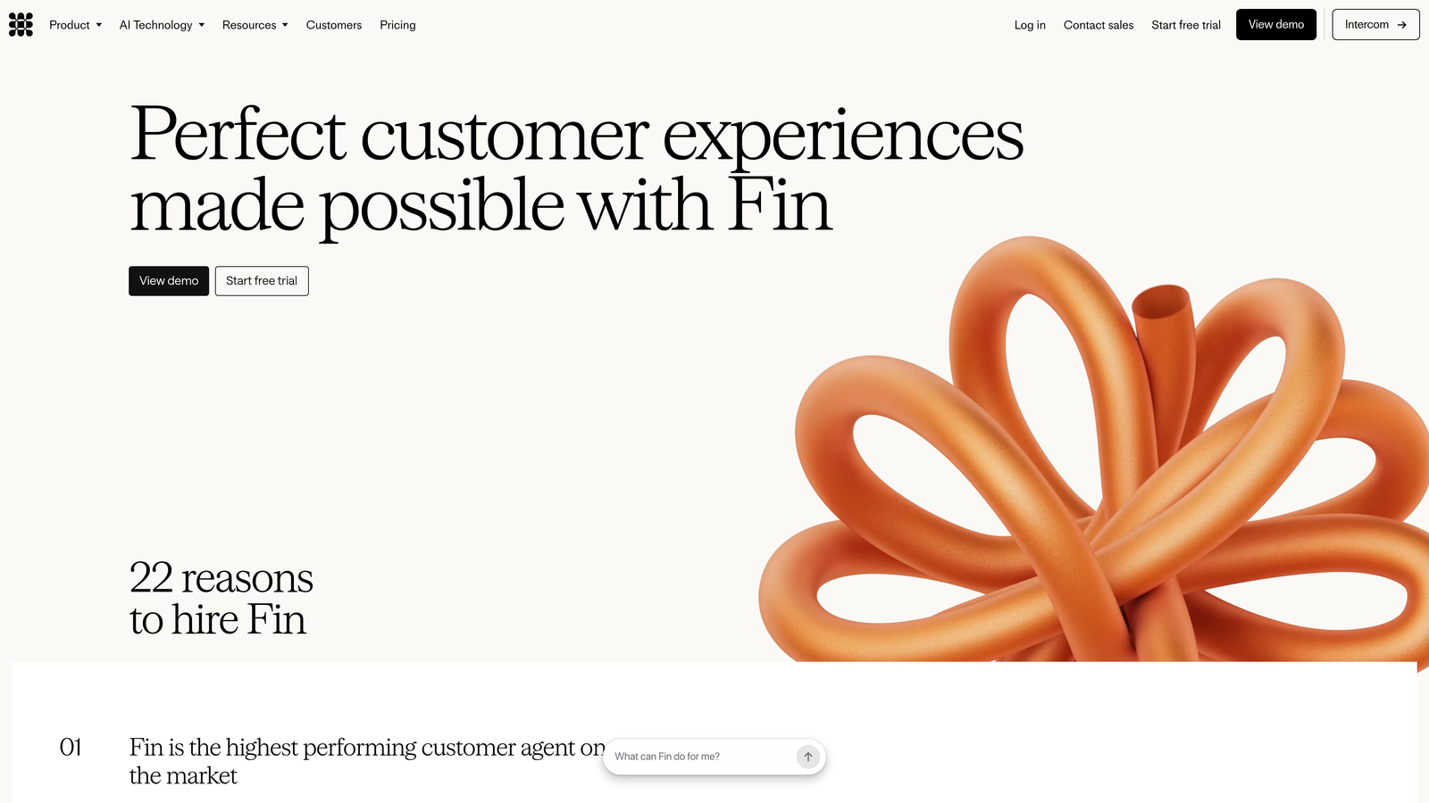 Screenshot of Intercom Fin AI website