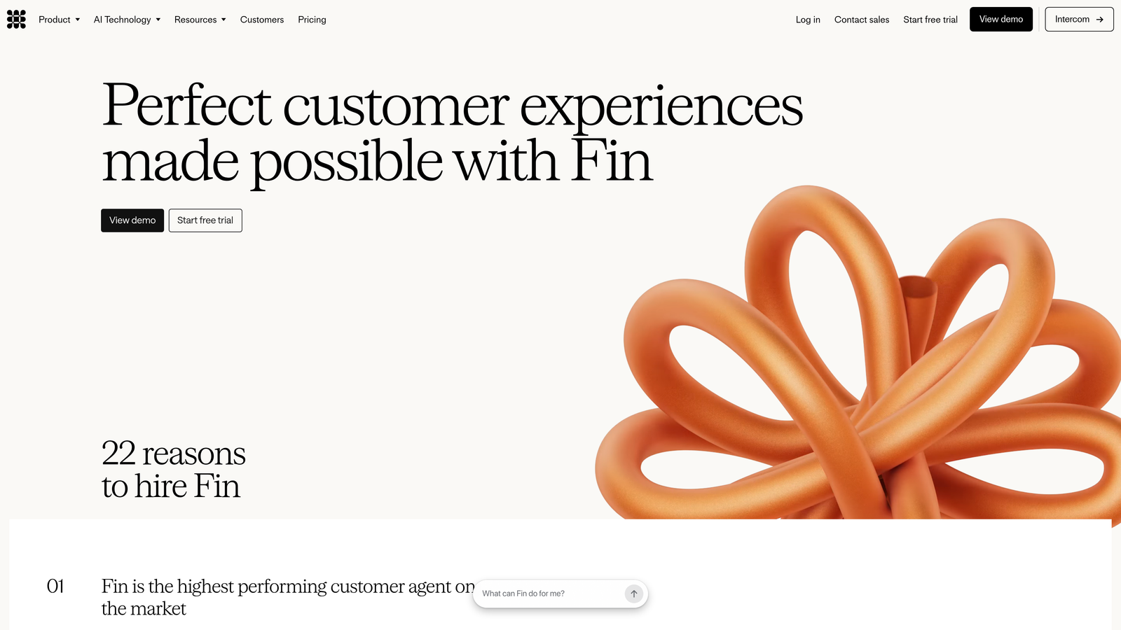 Screenshot of Intercom Fin AI website