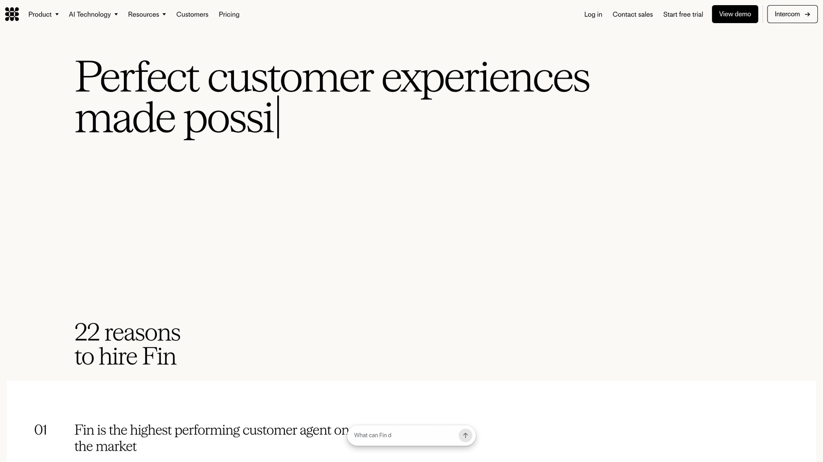 Screenshot of Intercom Fin AI website