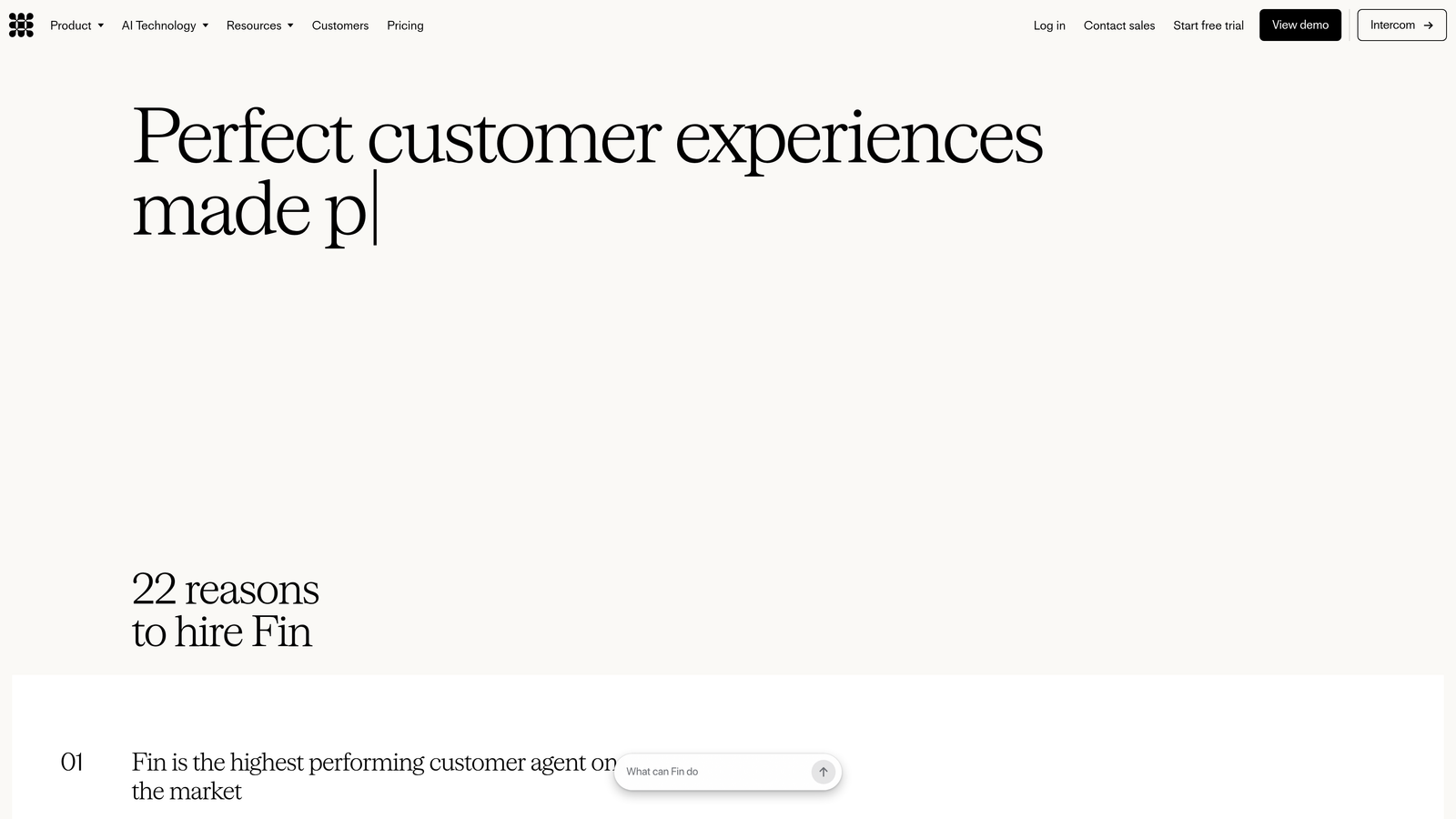 Screenshot of Intercom Fin AI website