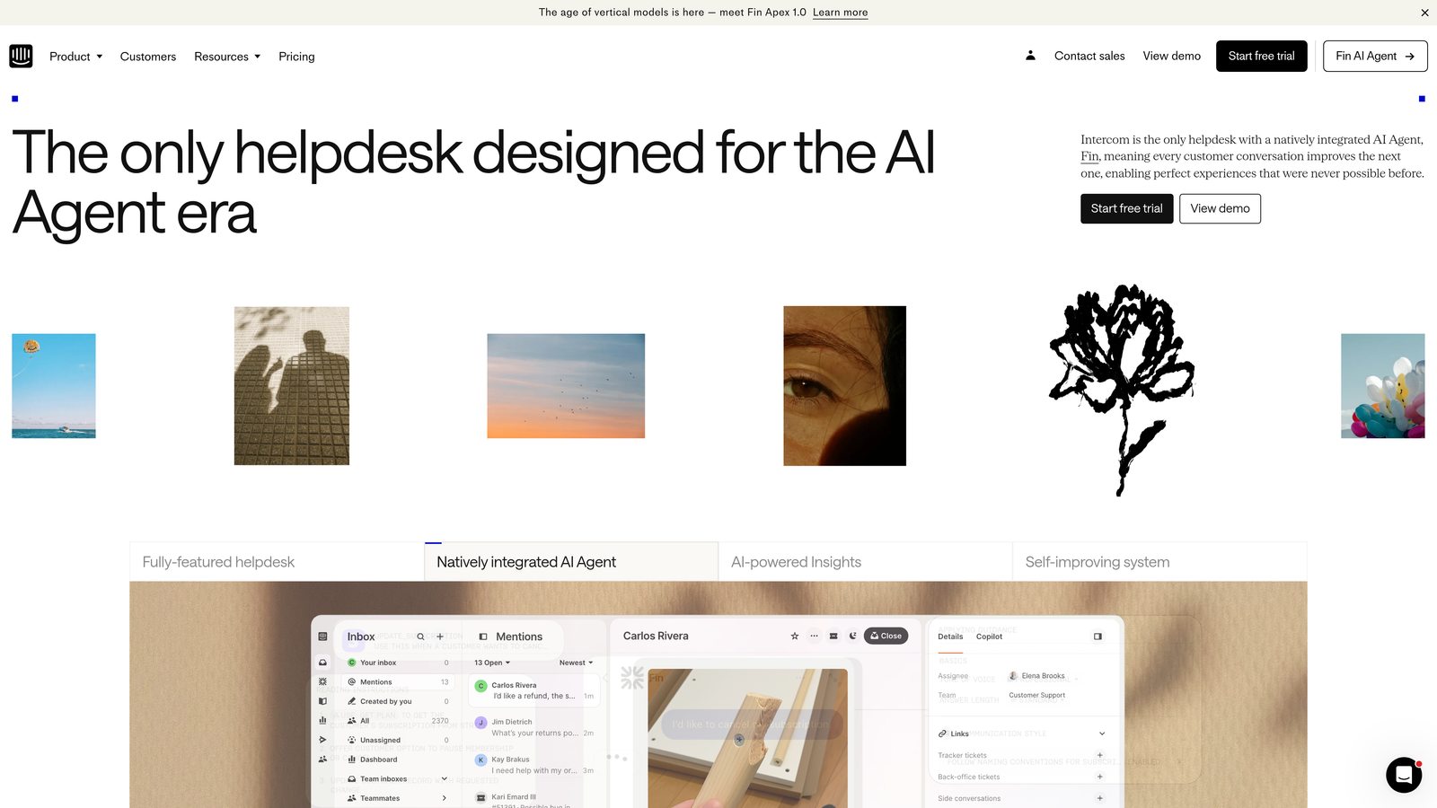 Screenshot of Intercom Fin Insights website