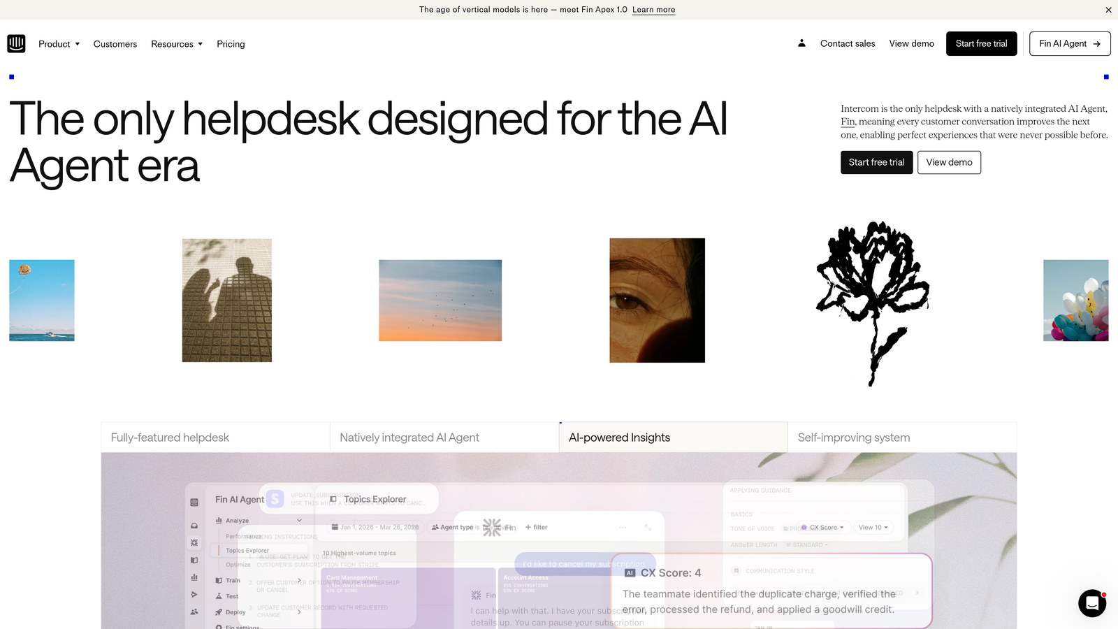 Screenshot of Intercom Fin website