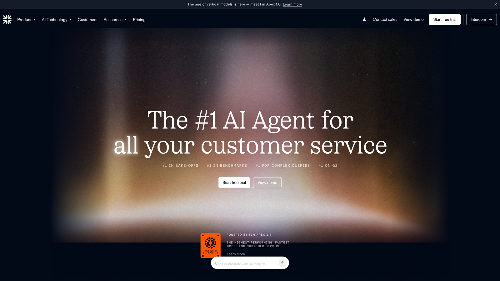 Screenshot of Intercom Fin website