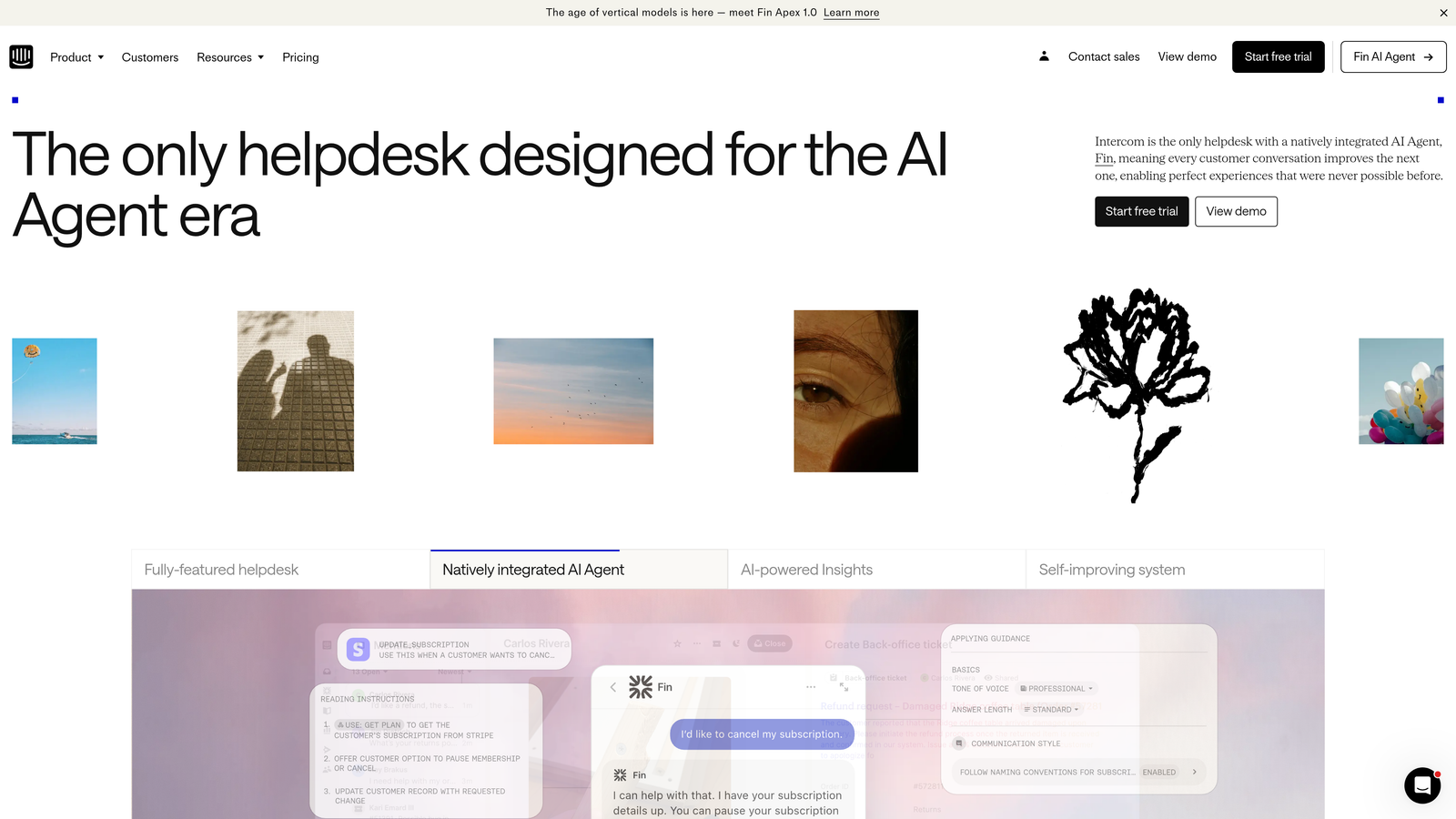 Screenshot of Intercom Fin website