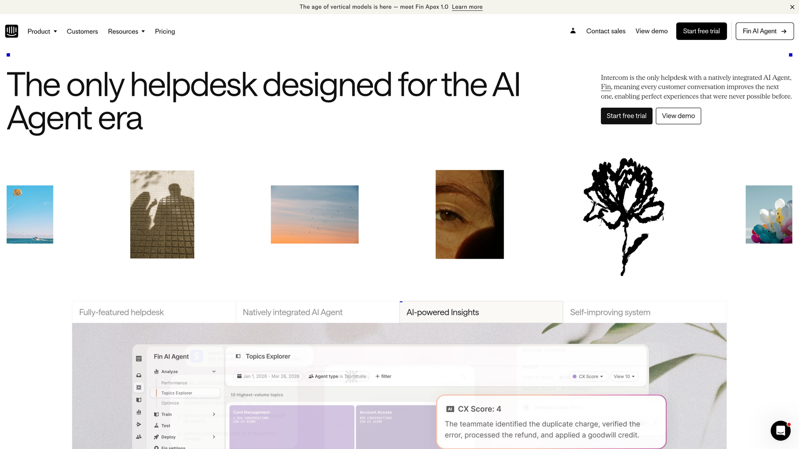 Screenshot of Intercom Fin website