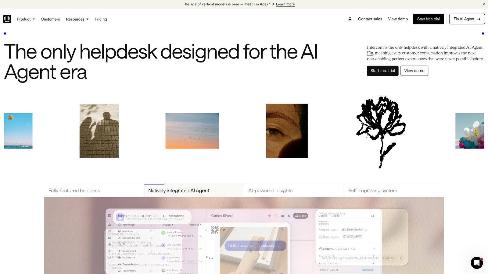 Screenshot of Intercom Fin website
