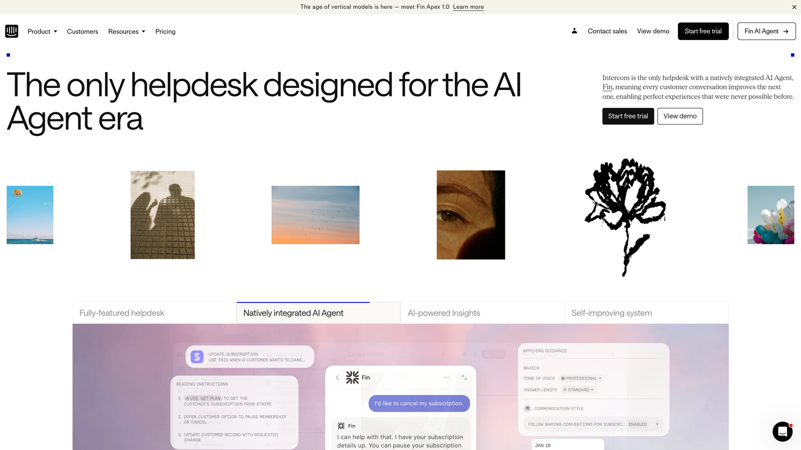 Screenshot of Intercom Fin website