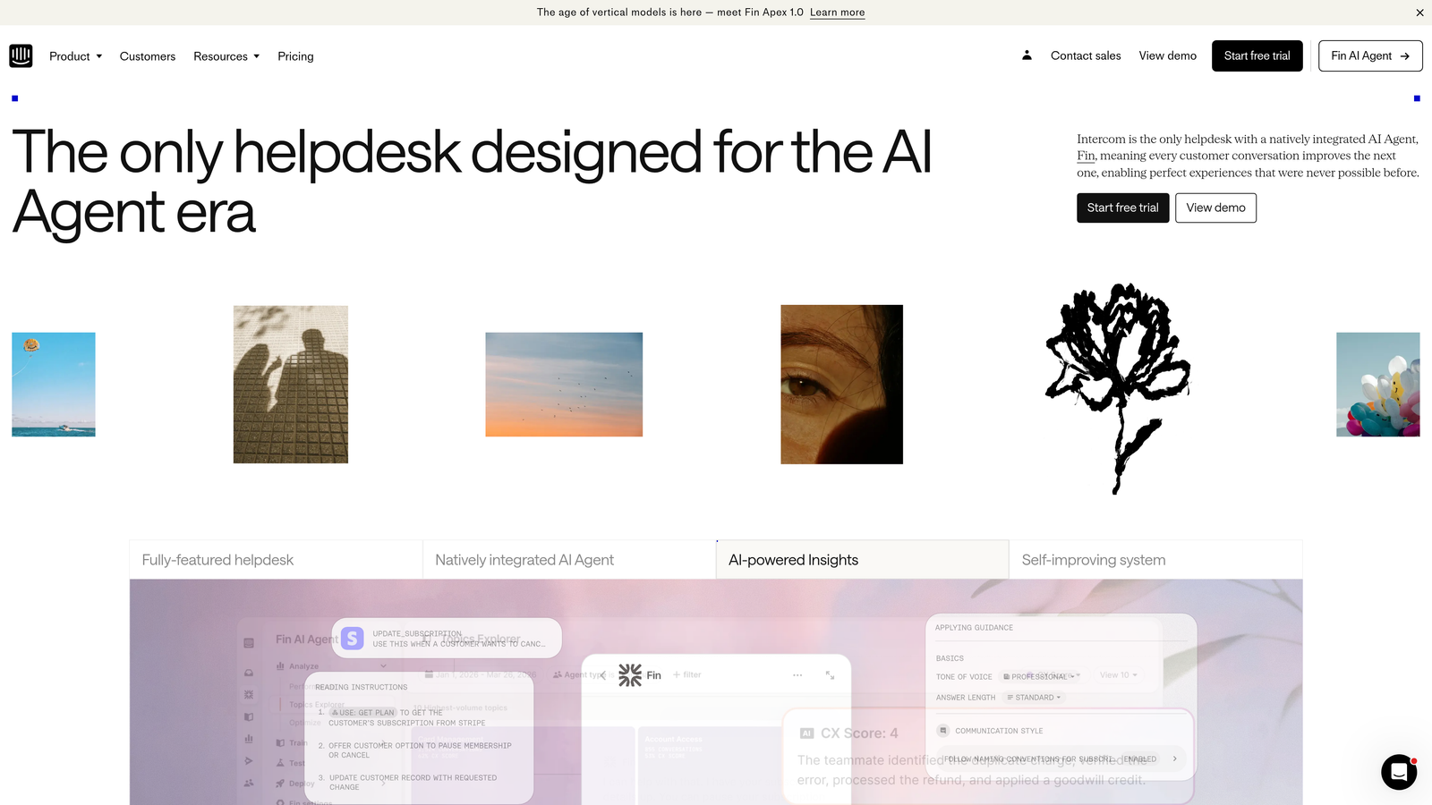 Screenshot of Intercom Fin website