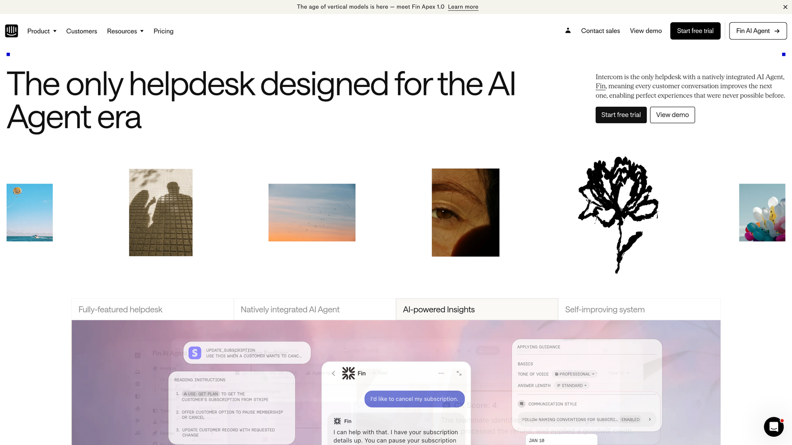 Screenshot of Intercom Fin website