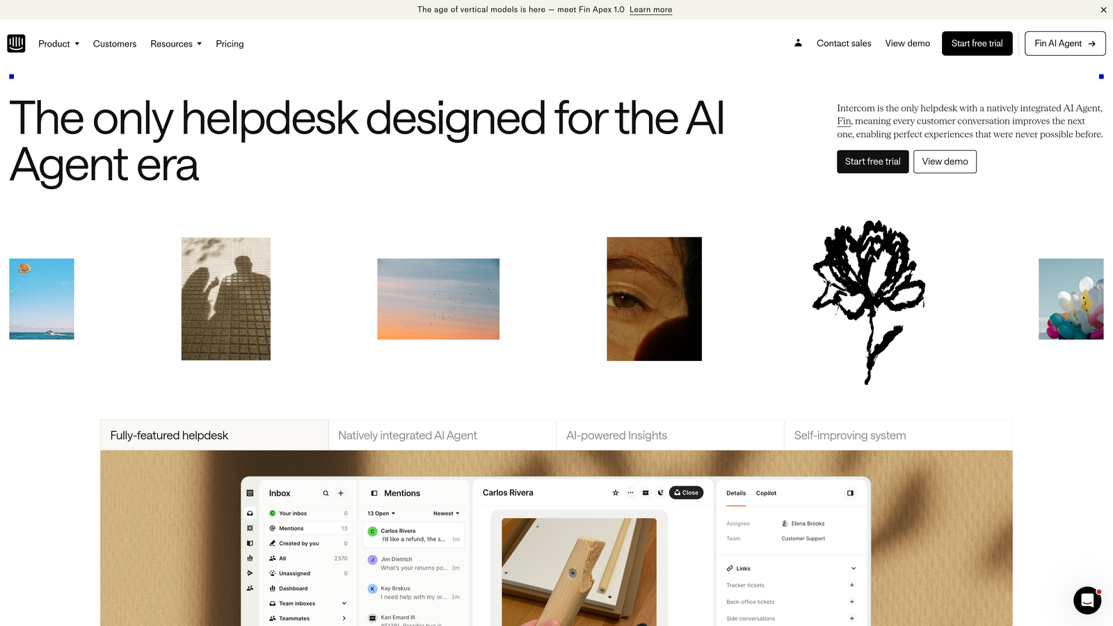 Screenshot of Intercom Fin website