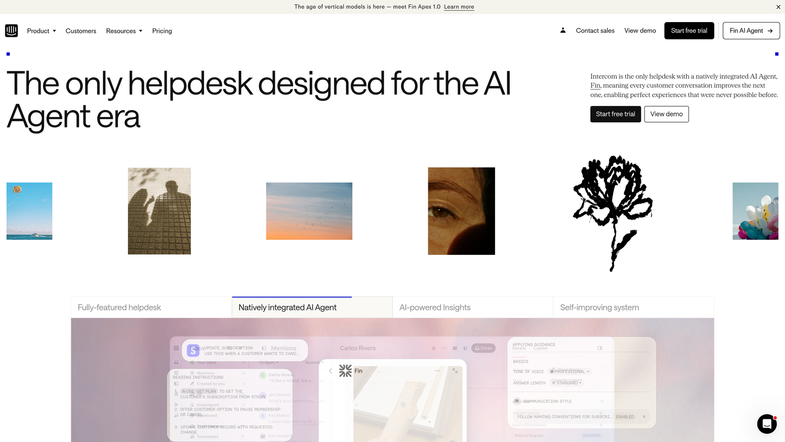 Screenshot of Intercom Fin website