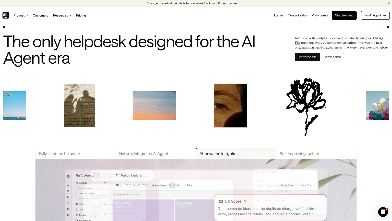 Screenshot of Intercom Fin website