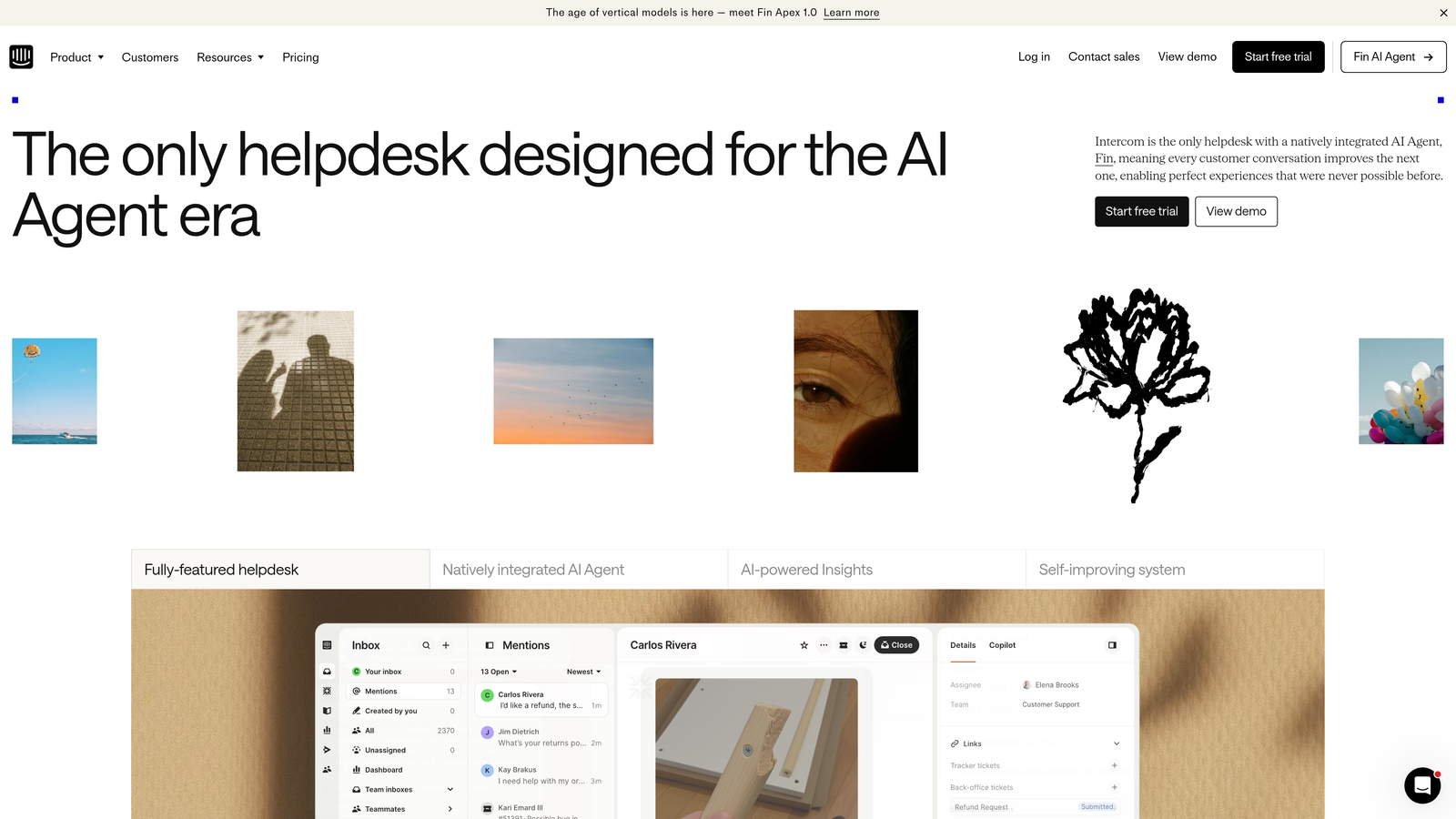 Screenshot of Intercom Fin website