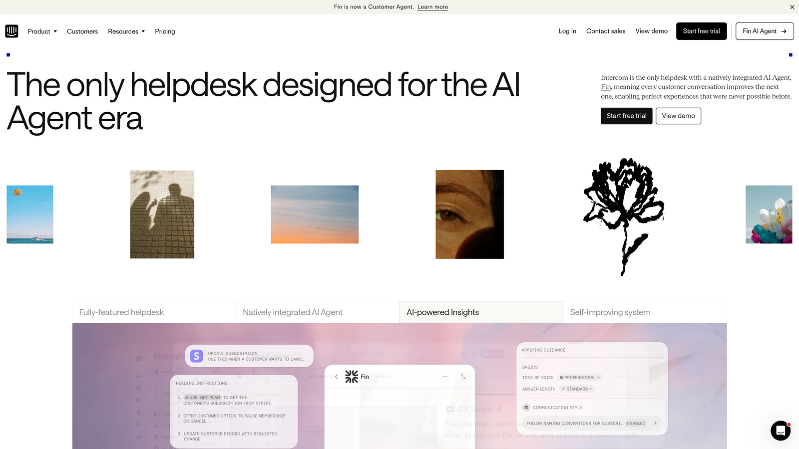 Screenshot of Intercom Fin website